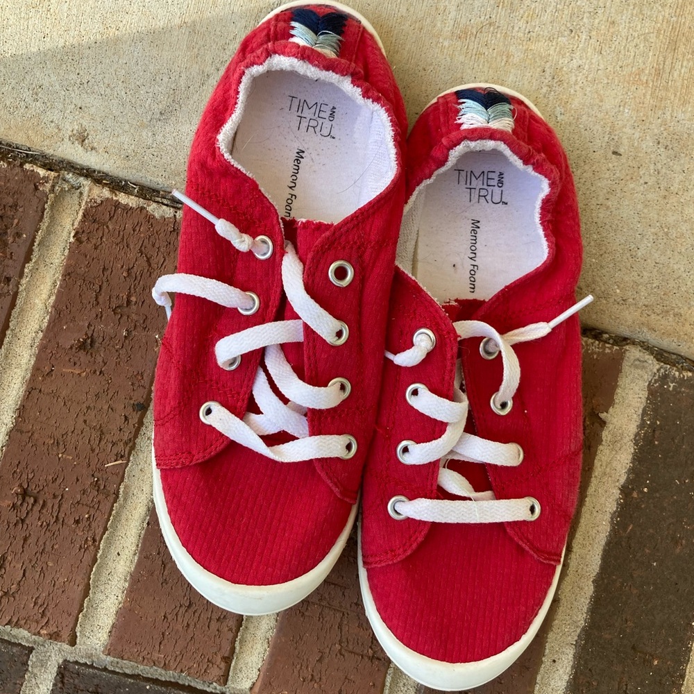 Time and Tru Red Sneakers with White Laces and Trim